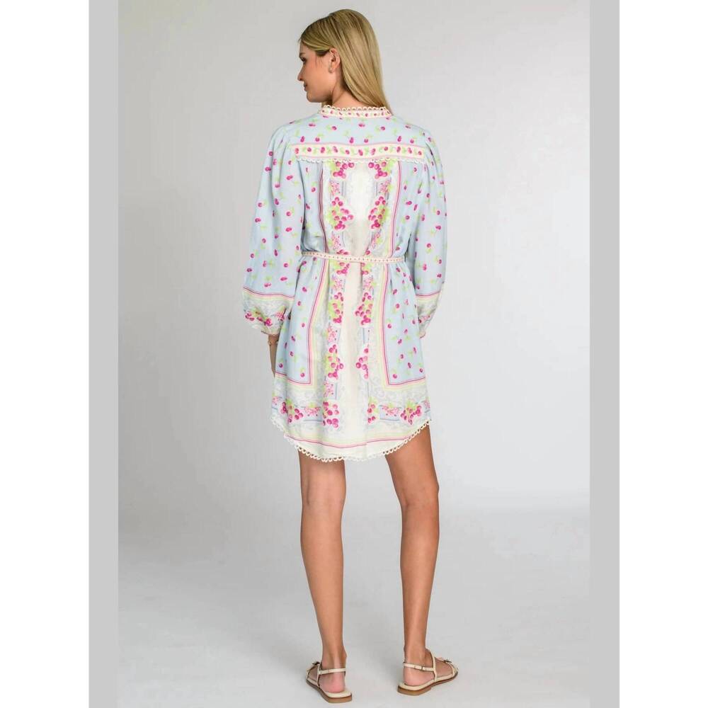 NEW ELIZABETH JAMES THE LABEL sadie balloon sleeves dress in cherries - Picture 2 of 2
